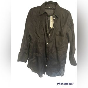 Zara linen black button down